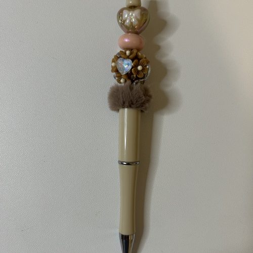 Fancy Flower, Bow and Heart on Tan Pen