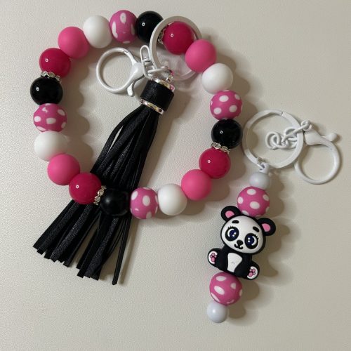 Pink Black and White Panda Bar Keychain with Matching Keyring