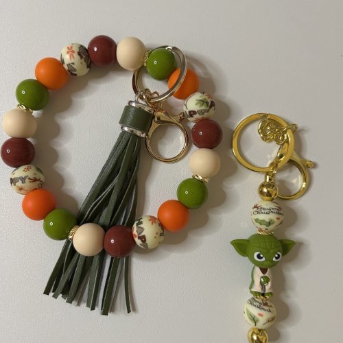 Green Yoda Bar Keychain with Matching Keyring