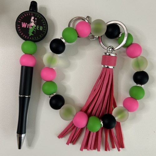 Wicked Pink and Black Ring Keyring with Black Pen Set