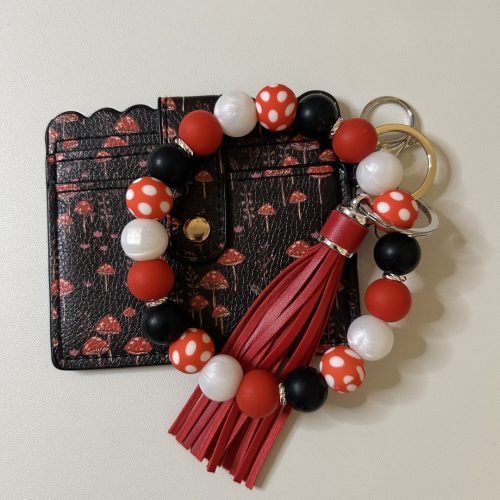 Black, Red, White Mushroom Wallet with Matching Keyring