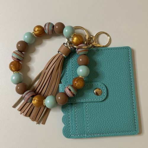 Turquoise and Tan Wallet with Matching Western Style Bead Keyring