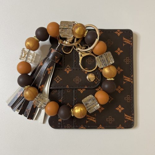 Brown LV Wallet with Matching Bead Keyring