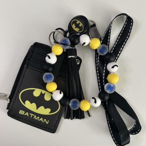 Black Batman Wallet with Matching Bat Bead Keyring