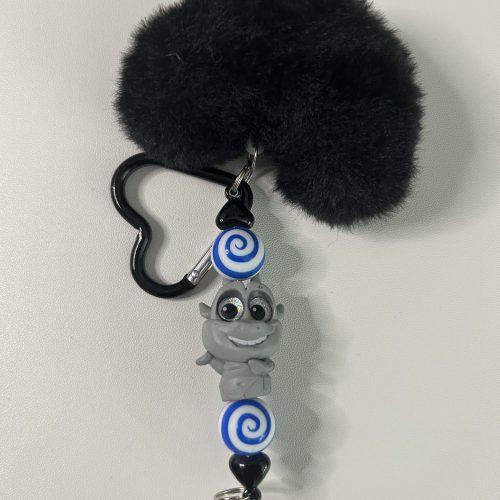 Hunchback Gargoyle Bar Keychain with Black Heart Pom-Pom