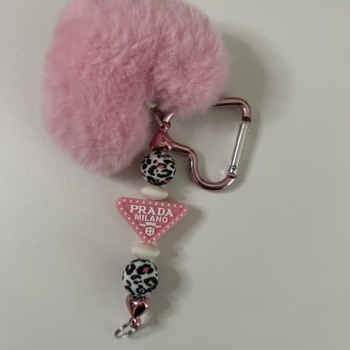 Bar Keychain Pink Prada with Heart Pom-Pom