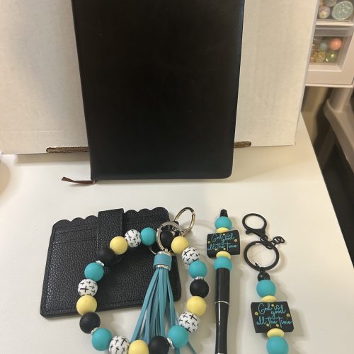 Black "God Is Good" Journal, Wallet and Matching Keychain Set with Pen