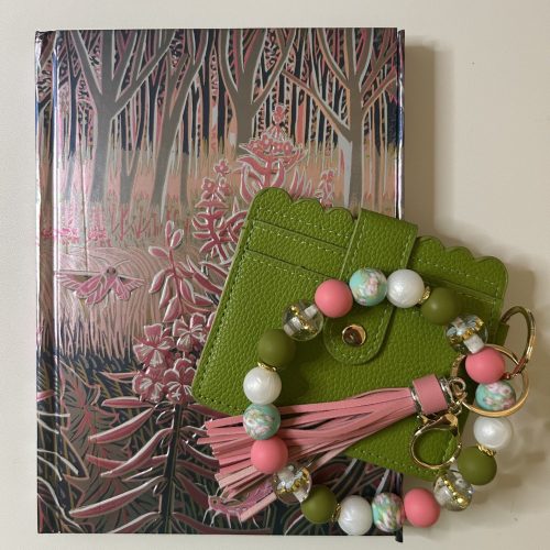 Pink, Green, and Blue Metallic Flower and Trees Journal with Matching Wallet and Keyring