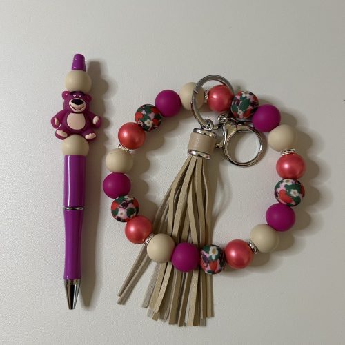Lotso on Purple Pen with Matching Lotso Beaded Keyring