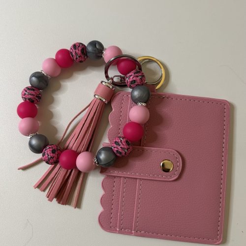 Pink Wallet with Matching Cow Skull Beaded Keyring