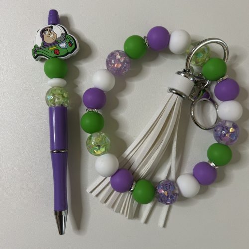 Buzz Lightyear Purple Pen with Matching Beaded Keyring