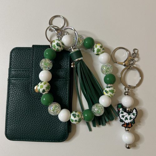 Emerald Green Wallet with Lucky Chicken Short Keychain and Matching Keyring